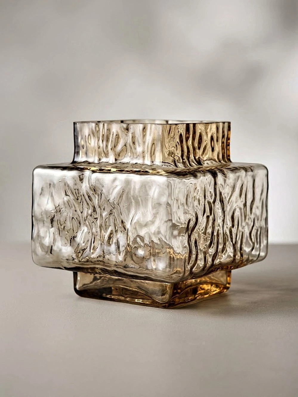 Mid-Century Style Amber Glass Stepped Vase / Propagation Vessel
